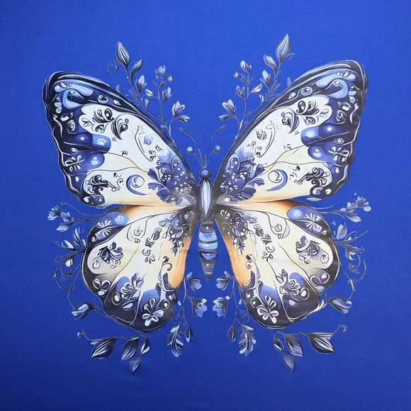 Boutique Womens Butterfly T Shirt Top Short Sleeve Pullover Floral Blue 5XL - Picture 2 of 7